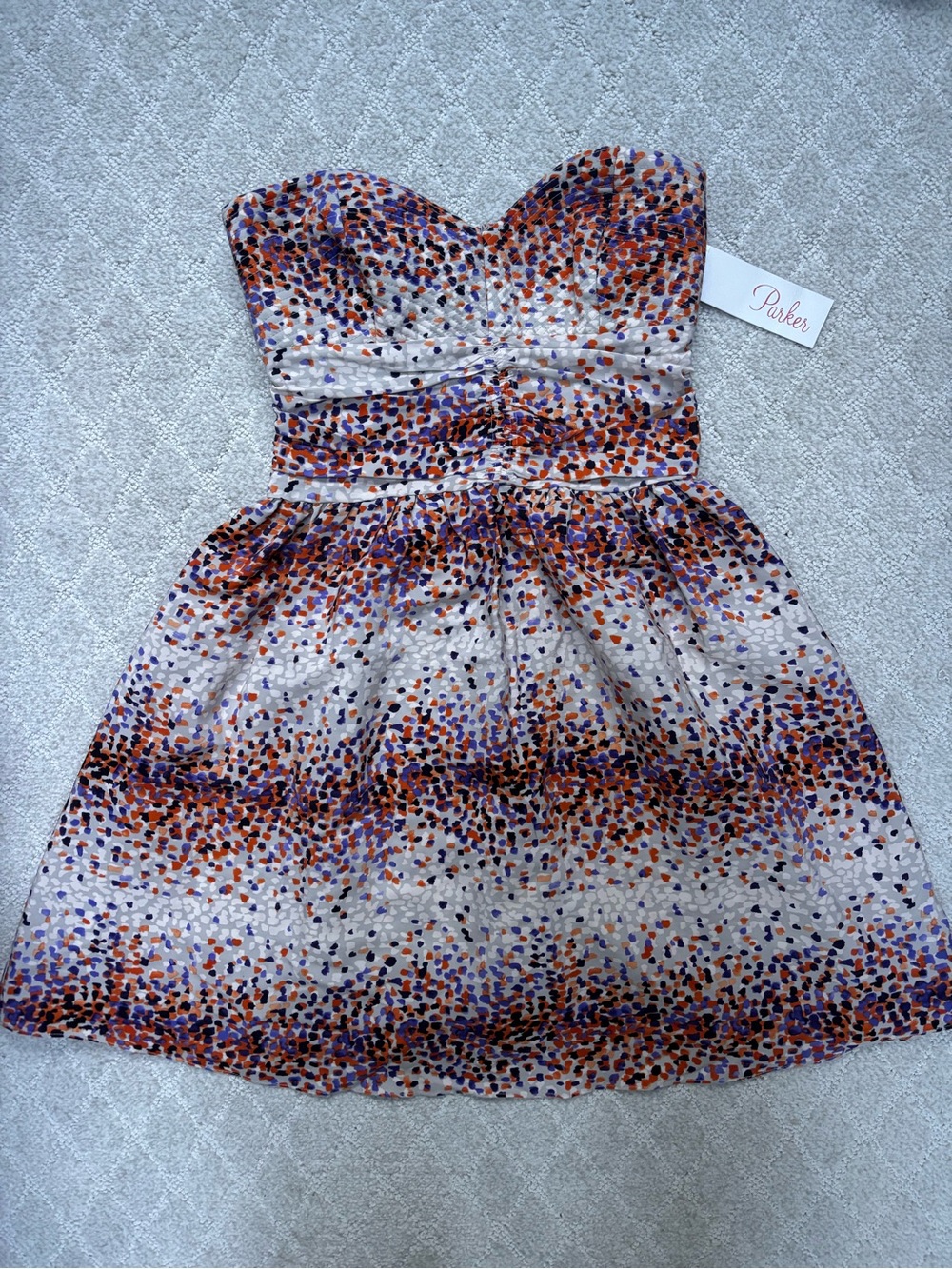 Parker Strapless Sweetheart Dress in White, Orange & Purple